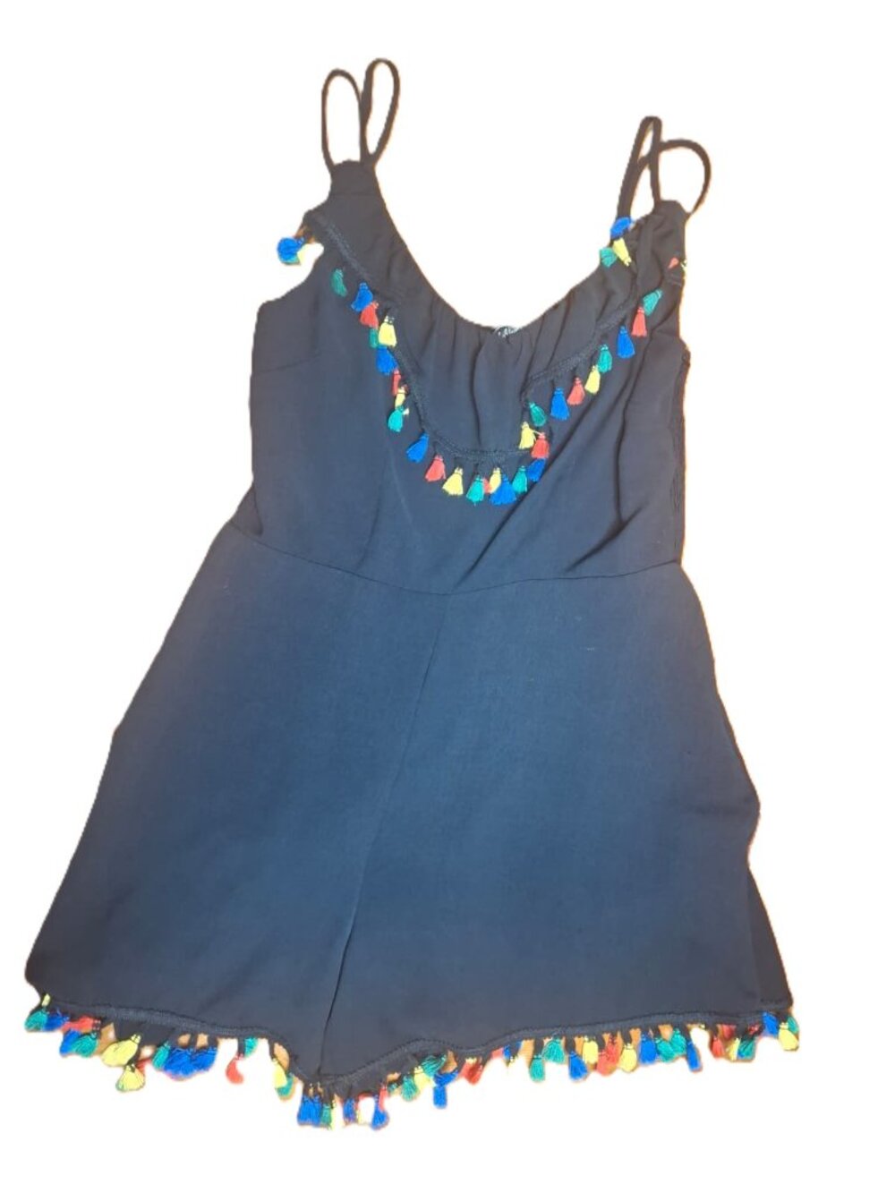 Voodoo Vixen Becky Tassel Trim Playsuit Romper, Women's, Black, Size XXL